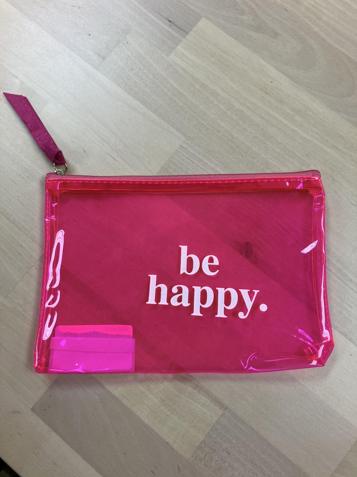 Plastic zipper notions bag — Pink-Be Happy