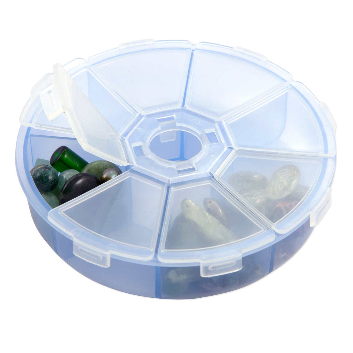 Beadsmith eight-compartment organizer box shown with example beads; beads not included