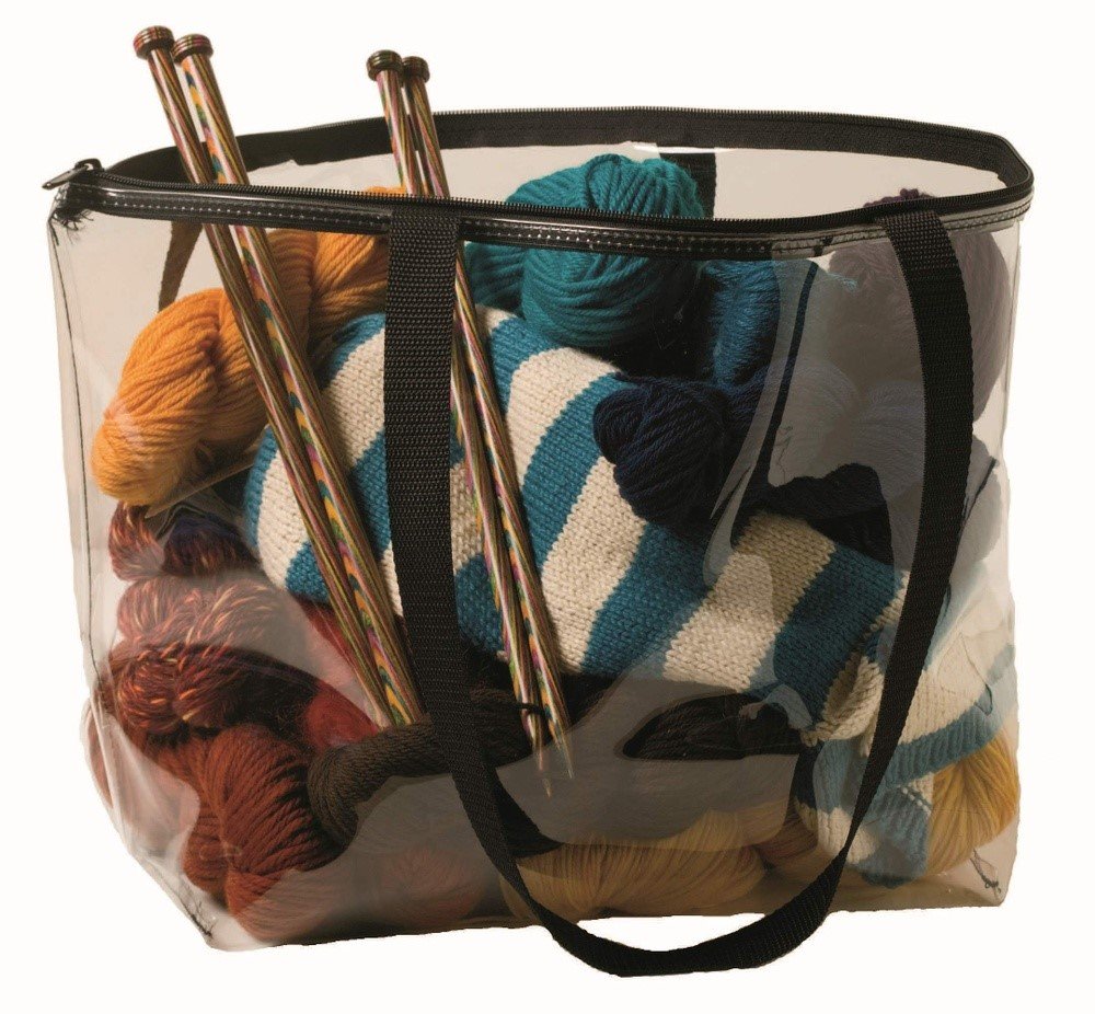 Clear Zippered Project Bag Medium Purple Handles — Default Title