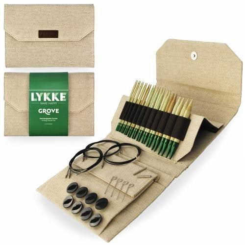 Grove 5" Interchangeable Circular Knitting Needle Set Beige Jute Canvas or Green Basketweave
