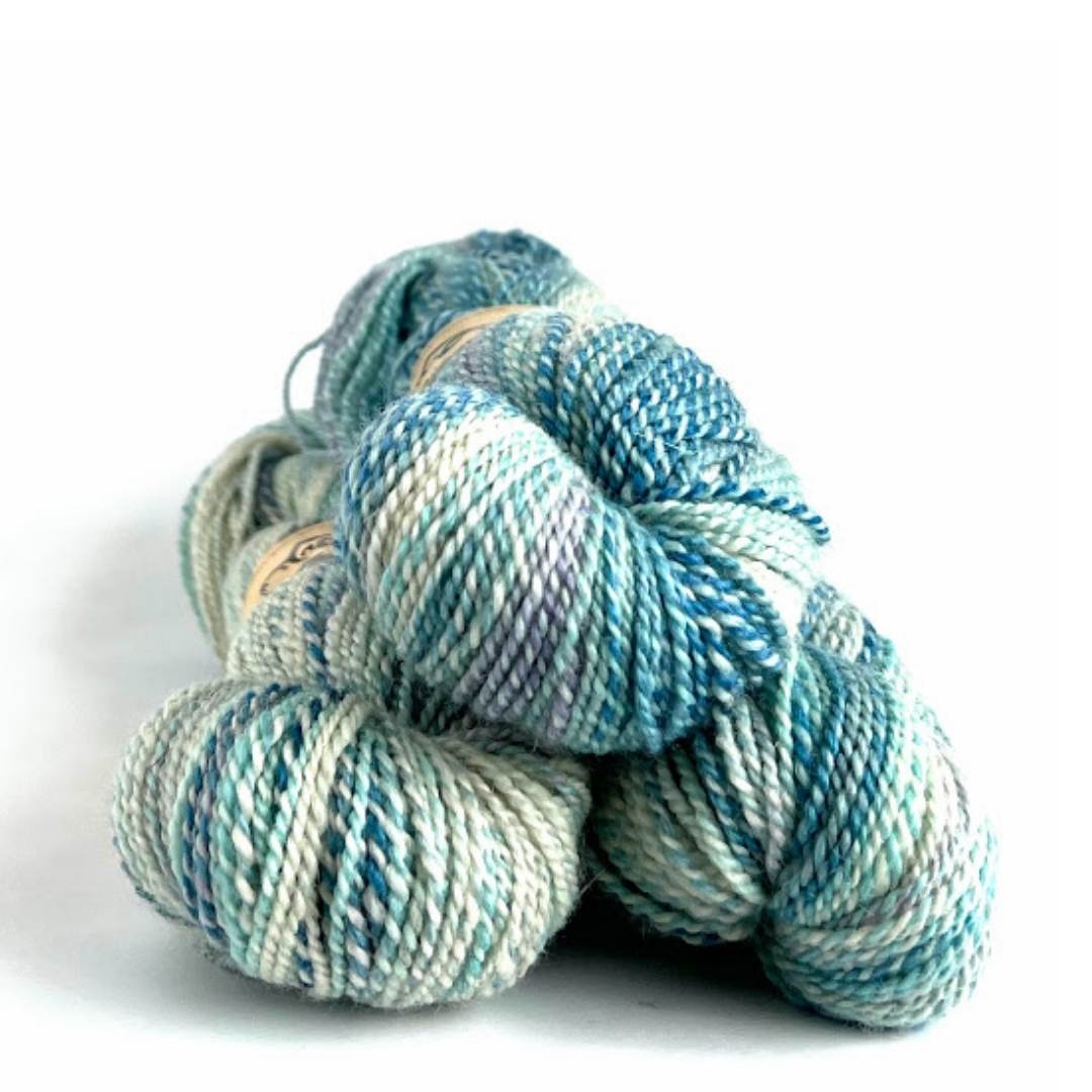 Feederbrook Farm Entropy DK — Absolute Zero colorway; skeins shown for color variation