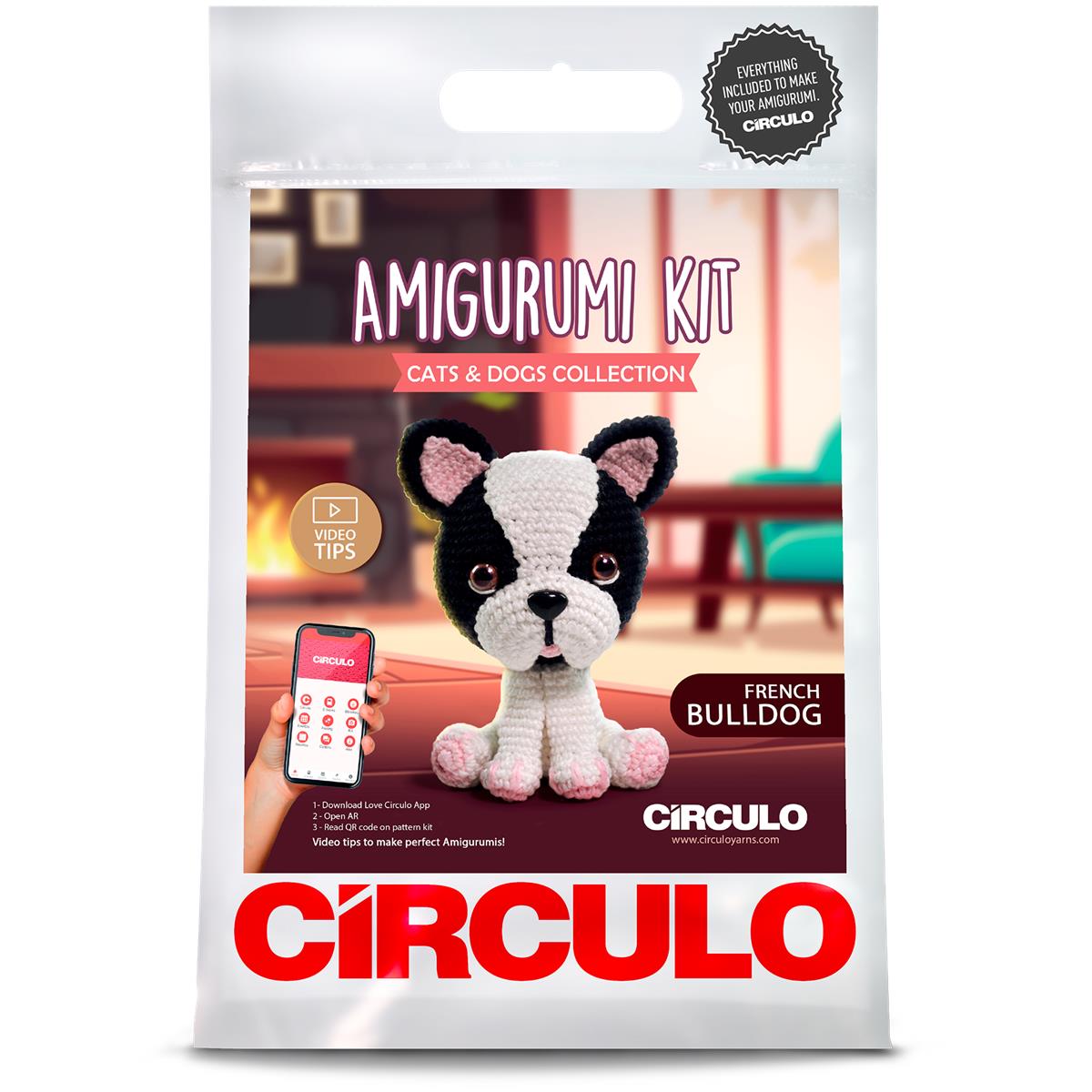 Círculo French Bulldog - 02 amigurumi crochet kit package