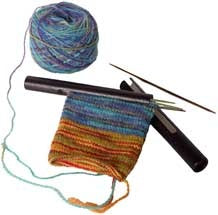 Knit Picks sock needle holder shown with a knitting project