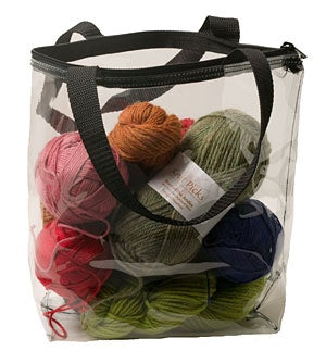 Knit Picks small clear zippered project bag; yarn shown for illustration