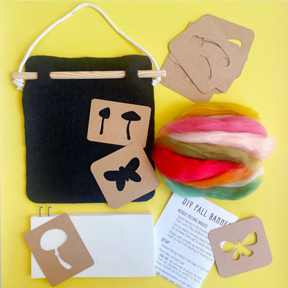 Sheep Creek Studio Felting Craft Kit — 8x8 Black Moth and Mushroom — kit contents
