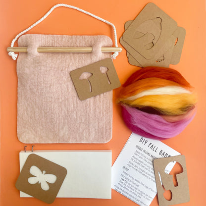 Sheep Creek Studio Felting Craft Kit — 8x8 Pink Moth and Mushroom — kit contents